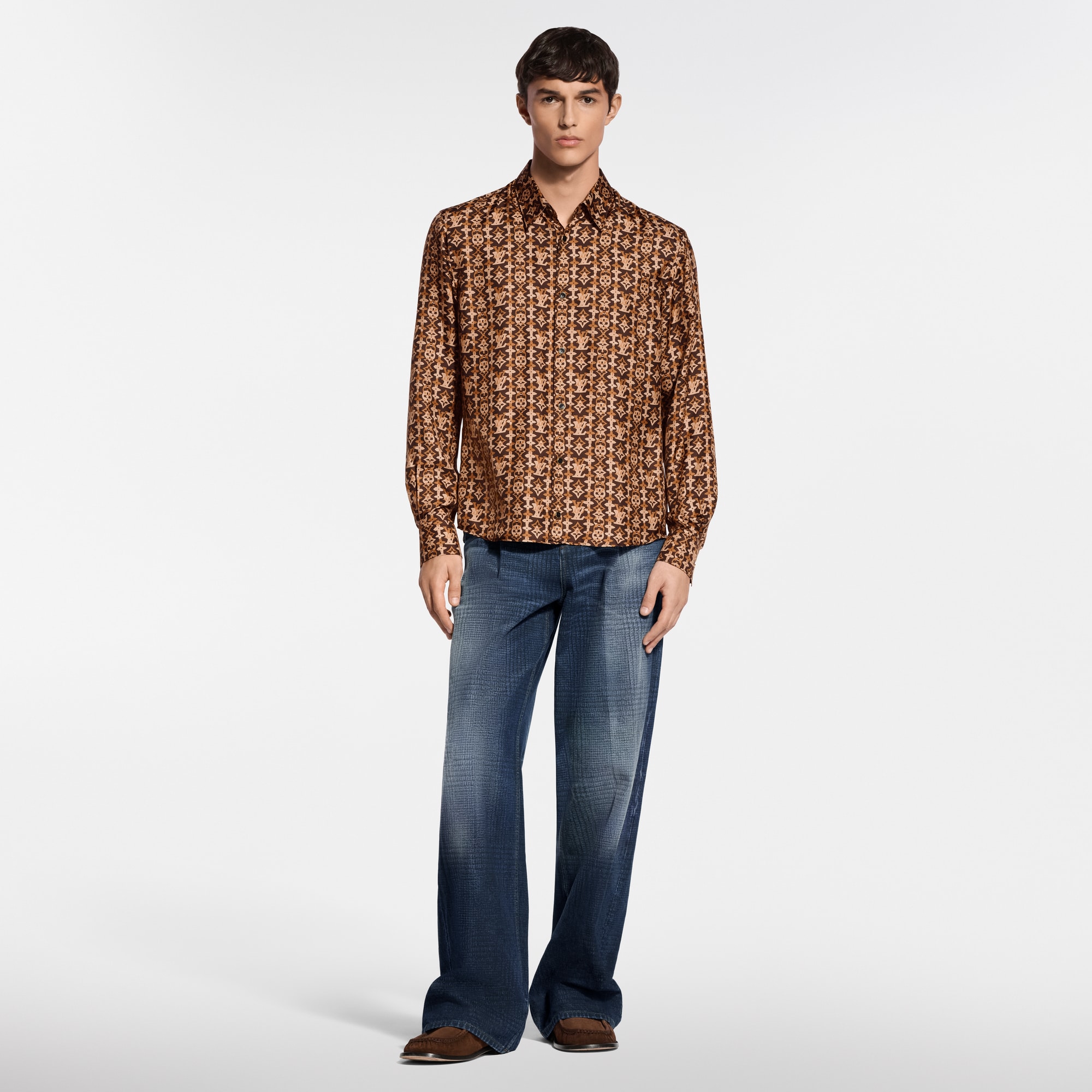 Monogram Printed Long-Sleeved Silk Shirt - Men - Ready-to-Wear
